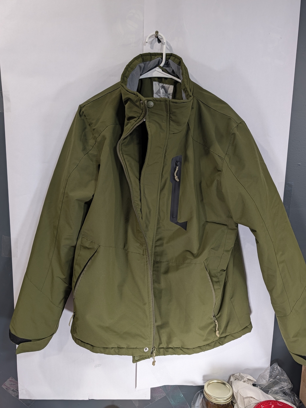 Men's Olive Green Performance Jacket with High Collar
